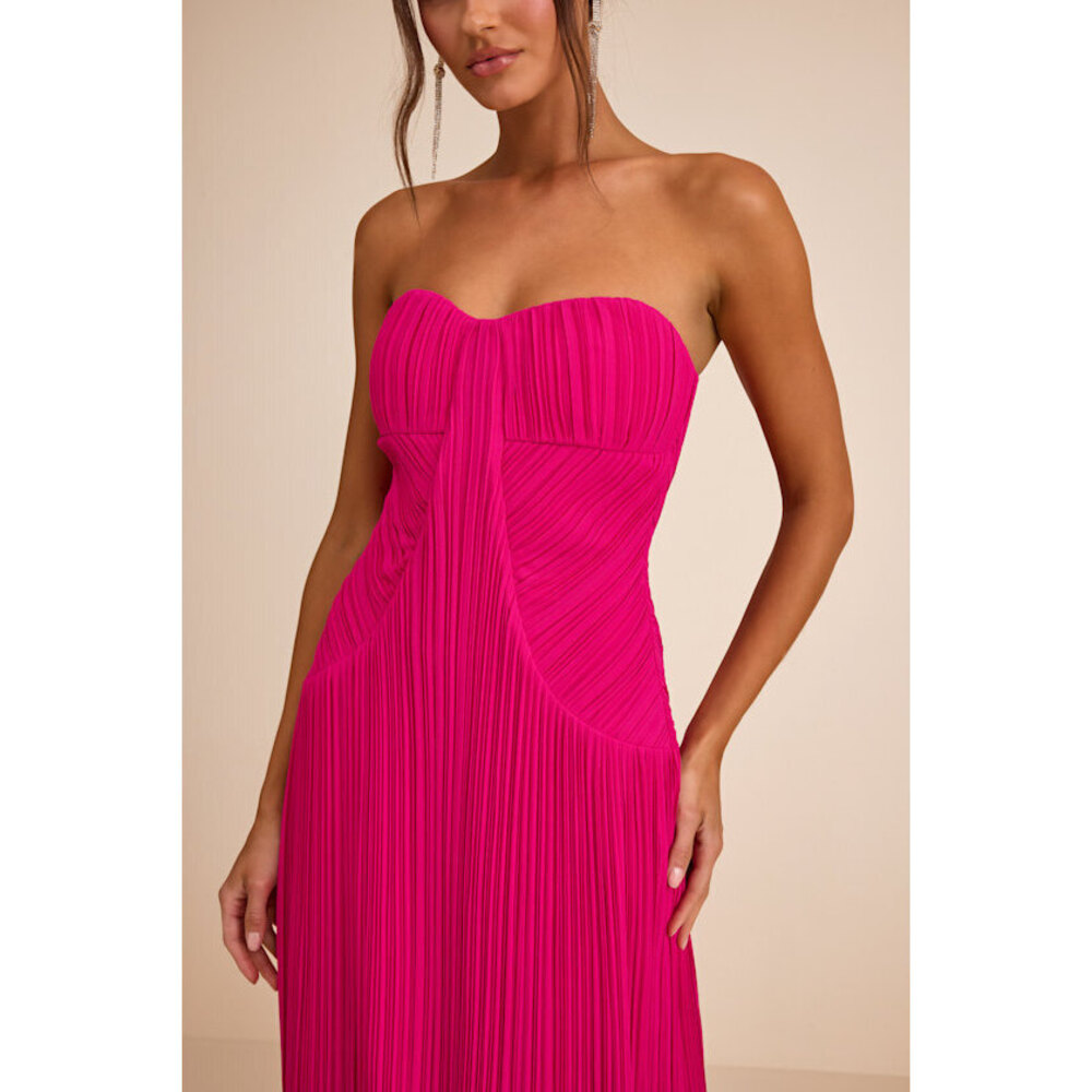 Lulus Narasha Fuchsia Pleated Strapless Maxi Dress Pink - Size M